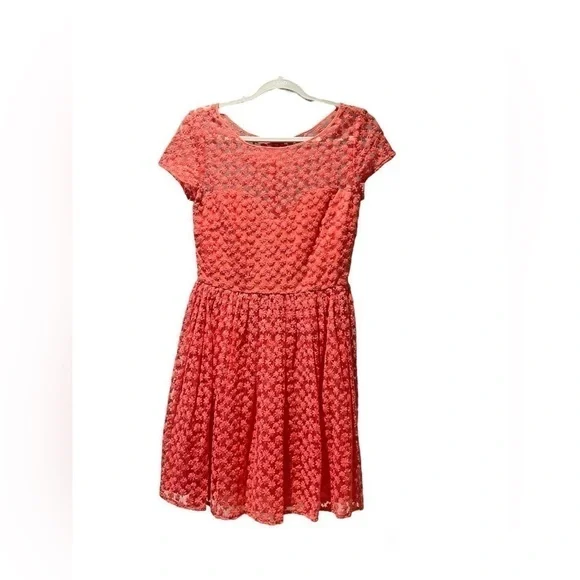 Anthropologie | Nicole Miller Atelier Floral Mesh Overlay Dress Coral, Size 4 - Picture 2 of 6